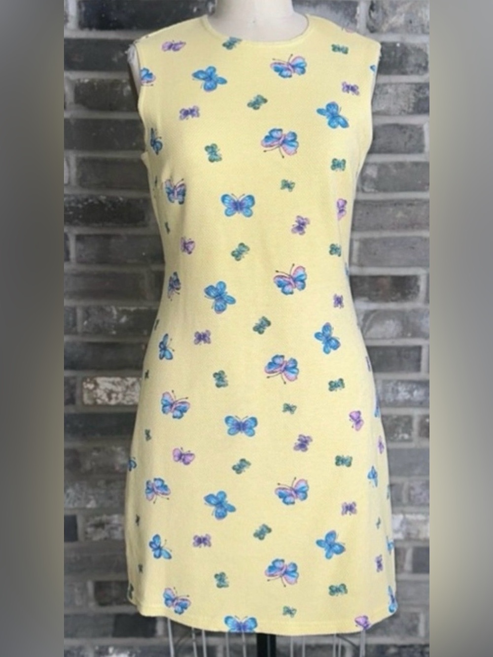 Y2K Cherisa Butterfly Mini Dress Yellow Stretch Sleeveless Fairycore Large